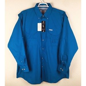 Tiger Hill Performance Mens Fishing Vented XL Blue Long Sleeve Button Up Shirt